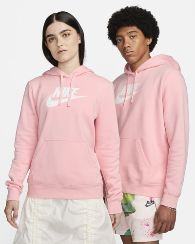 Buzo Capota Nike Mujer Club Fleece Rosado Blanco