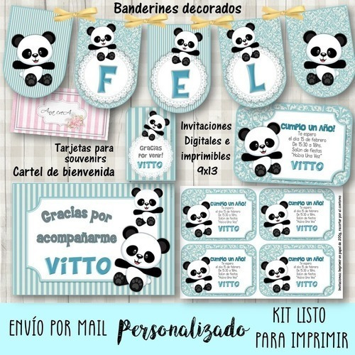 Kit Imprimible Osito Panda Mod.3 Acqua - Deco Y Candy Bar