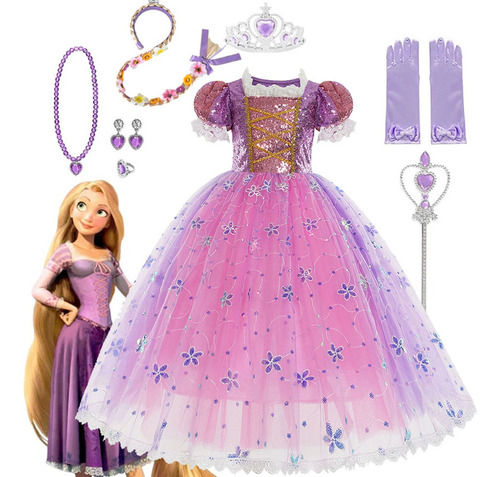 Vestido De Princesa Rapunzel For Niñas Y Niños, Disfraz De