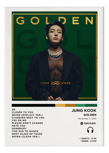 Quadro Placa Poster Jung Kook Golden Álbum Spotify Concept