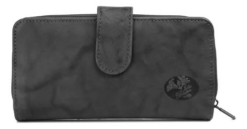 Billetera Julio Buxton Cuero Auténtico Con Relieve Floral