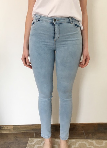 Jean Denim Pantalon Elastizado Gastado Muy Clarito Celeste