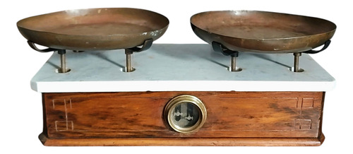 Balanza Antigua De Madera Con Marmol Con Pesas - Almacen (Usado)