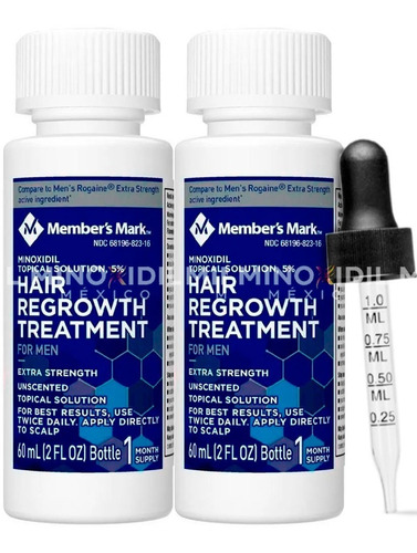 Minoxidil Member's Mark 5% Solución Tópica 2 Meses De Tratamiento, Alta Pureza Y Calidad, Ayuda Estimular El Crecimiento Del Cabello Y Desacelerar La Calvicie, Eficaz En Hombes, Calidad Garantizada.