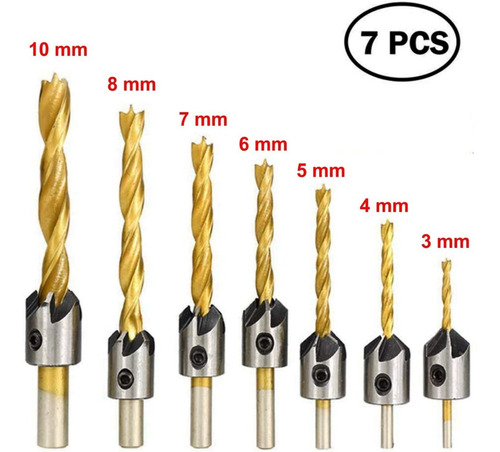 Imagen 2 de 5 de Kit 7 Mechas Fresa Titanio Biseladora Avellanadora S.