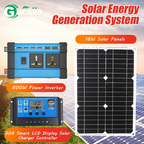 Kit De 18w Panel Solar+800w(pico) Inversor 12v A 220v O 110v