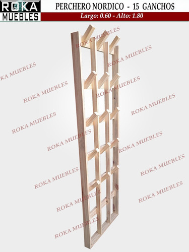 Imagen 2 de 3 de Perchero De Pared 60x180 Escandinavo Nordico Pino