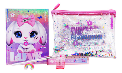 Set Escolar Chimola Personajes Cuaderno + Utiles+ Cartuchera