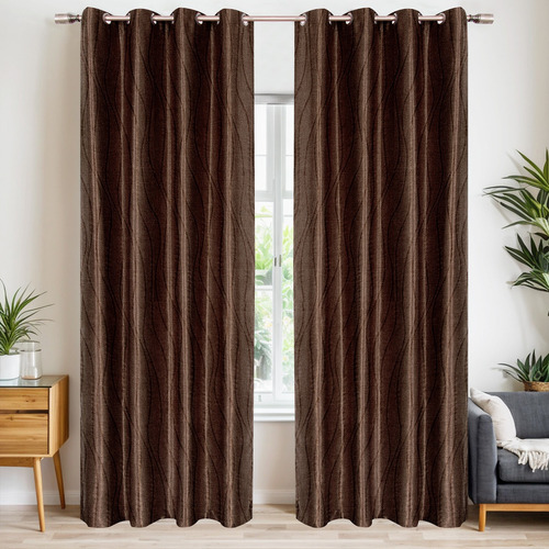 Yrc cortinas blackout seda 264x240cm 2 paneles color chocolate