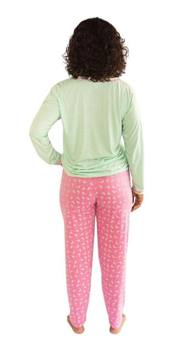 Imagem 4 de 4 de Pijama Feminino Adulto Longo Manga Comprida Calça Tapa Olho