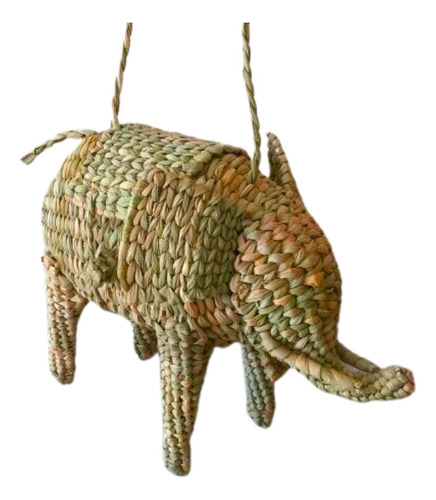 Bolsa Tejida Paja Elefante Animales Safari Zoo Ratán Boho