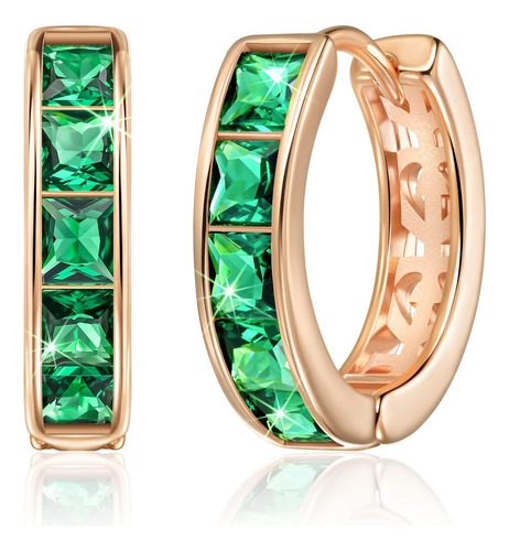Linawe Pendientes De Aro Pequeños Verdes, Pendientes Huggie