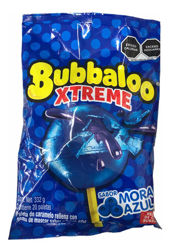 20 Paletas Bubbaloo Xtreme Chicle Mora Azul
