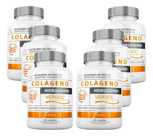 Kit 6x Colágeno Hidrolisado Verisol 120 Cápsulas Nutrends Sabor Sem Sabor