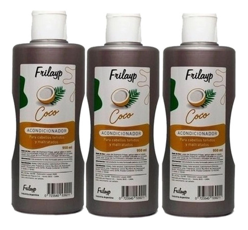 Acondicionador Crema De Baño Coco Argan Frilayp 950ml X 3 