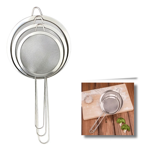 Kit Com 3 Peneiras De Inox 12/18/20cm Utensílios De Cozinha
