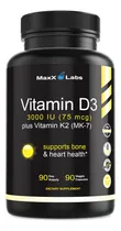 Comprar Suplemento Maxx Labs De Vitamina D3 K2 De 3000 Ui Por Cápsul