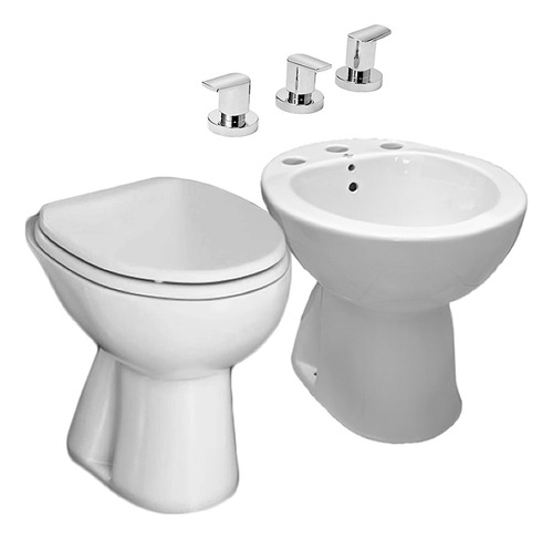 Juego Baño Diseño Clasico Griferia Bidet Doble Mando Cromo