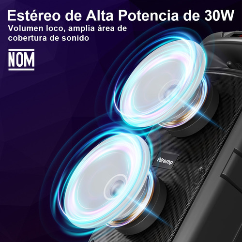Bocina Portatil Bluetooth Audio Radio Microfono Luces Led Negro