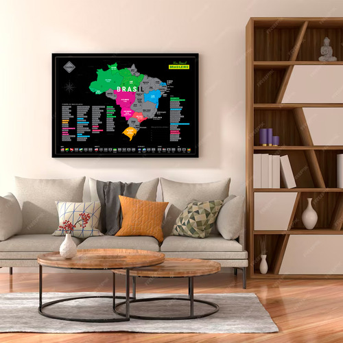 Mapa Do Brasil 60x42 Raspadinha Com Moldura Cor Prateado Cor Da Armação Preto
