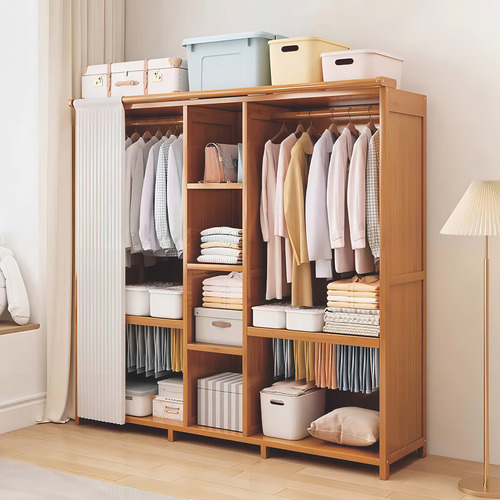 Closet Ropero Armable De Madera 170x43x160 Cm Con Tela Blanc Color Color Roble