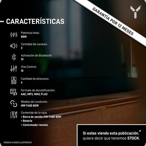 Barra De Sonido Samsung Hw-t400 80 Watts 2ch Mp3 Bt 2 Woofer