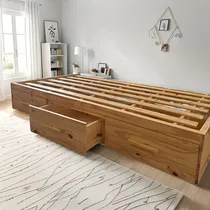 Comprar Cama Box Con Cajones 1 1\u002F2 Factory Pino 6 Cajones
