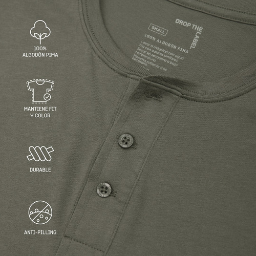 Polo Henley 100% Algodón Pima Cuello Con Botones Manga Larga