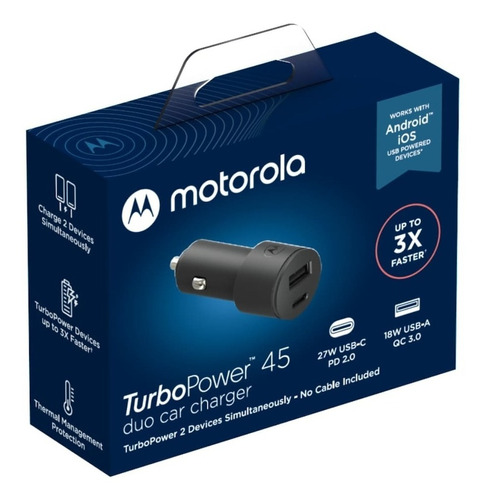 Carregador Veicular Motorola Turbo Power 45 Preto Sem Cabo