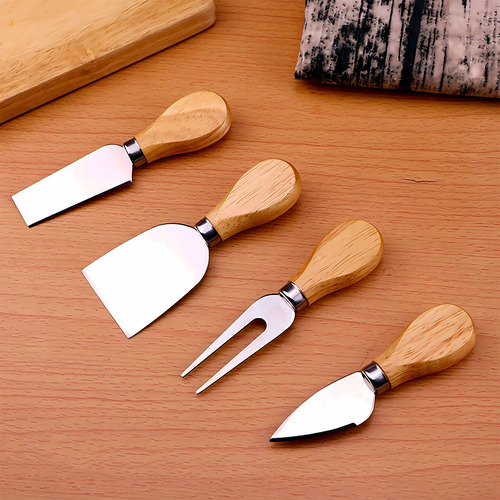 Conjunto 04 Facas Para Queijos Aço Inox Cabo Bambu Reforçado