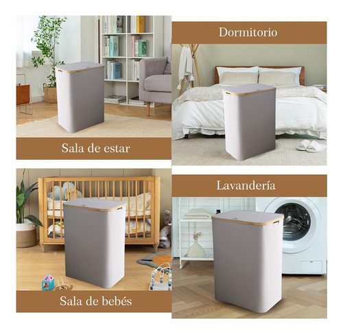 Cesta De Ropa Sucia Con Tapa Y 3 Bolsas Grande Plegable 160l Gris