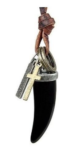 Collar De Cuero Diente Negro Hombre Mujer Moda 2019