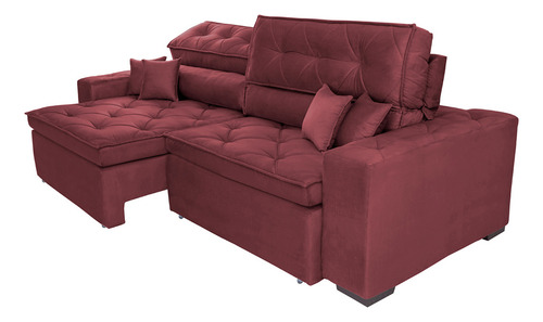 Sofá Retrátil e Reclinável 2,92m com Molas Cama inBox Estilo Suede Velusoft Vinho