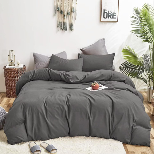 Houseri Juego De Edredón Gris Oscuro King Size Ropa De Cama 