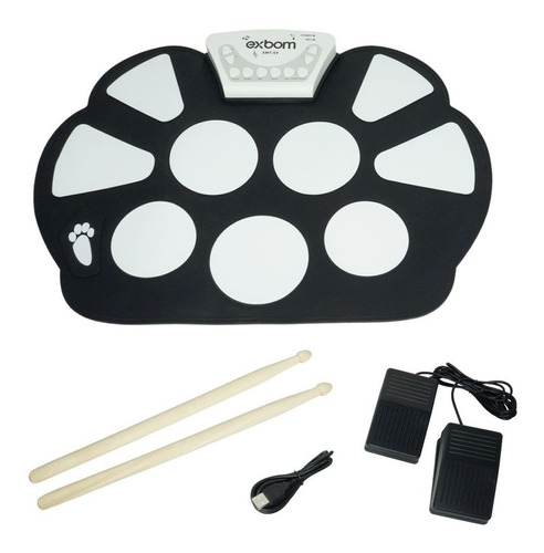 Bateria Elêtronica Musical Silicone 2 Pedais 10 Pads Baqueta