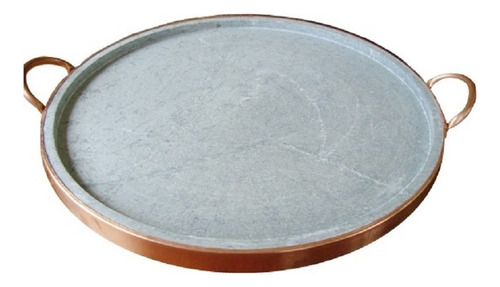 Forma De Pizza Em Pedra Sabão Com Alça De Cobre 25,0 Cm