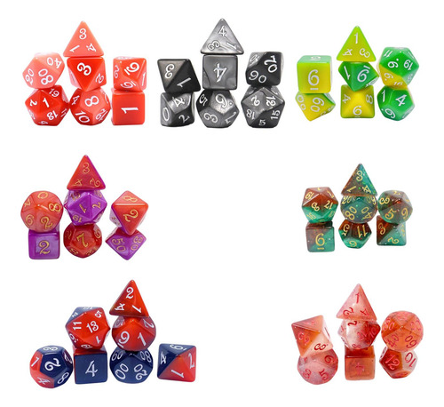 2 X 7x Dados De MĂșltiples Caras, D4 D8 D10 D12 D20 Rojo