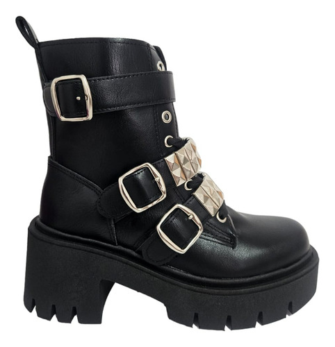 Borcegos Tamagiu Cuero Veggie  Bota Negro Mujer Bota Tachas 