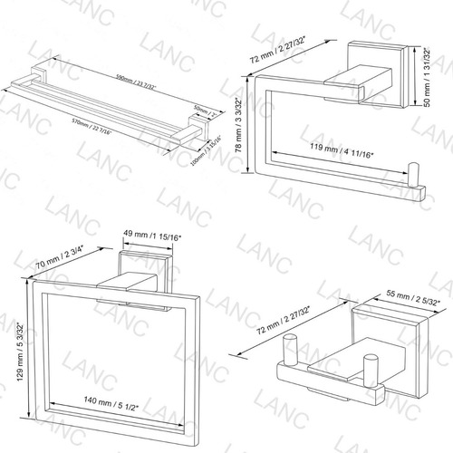 Imagen 8 de 9 de Juego Kit Accesorios Negro Mate Para Baños Acero Inoxidable