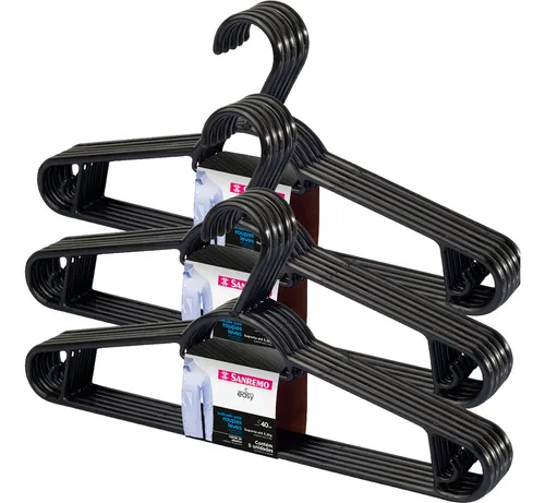 Kit 18 Cabide Sanremo Adulto Reforçado Organizador De Roupas Cor Preto