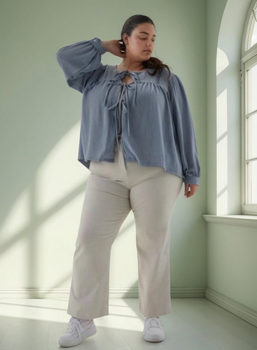 Blusa Con Broderi Mangas Largas - Talle Grande Especial