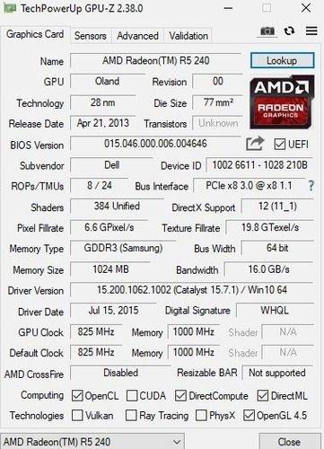 Tarjeta De Video 1gb Amd R5 240 Gddr3 Ddr3 Displayport Dvi (Usado)