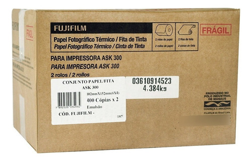 Kit Papel Fotográfico Térmico Ask300 Fujifilm 6x4 800copias