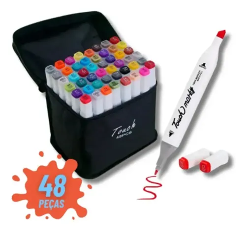 【2点セット】 Kit Estojo Canetinhas Permanente Ponta Dupla 48 Cores+ponta dupla+