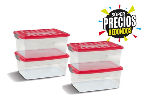 Caja Organizadora Plástica 17l C/tapa Trabas Colombraro X 4u