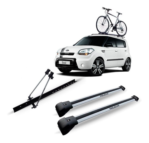 Travessa Bagageiro Kia Soul Aluminio Prata + Suporte Bike