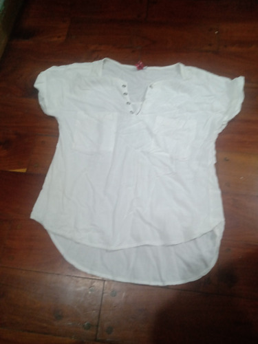 Blusa Camisa Blanca Manga Corta T M .detalle 