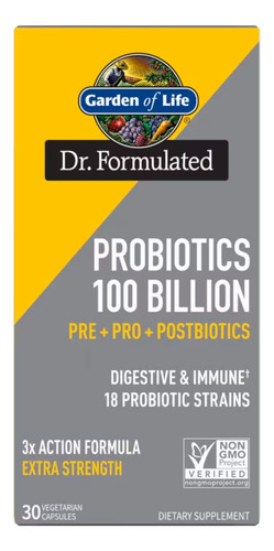 Probióticos Garden Of Life 100 bilhões, 30 cápsulas, sabor sem sabor