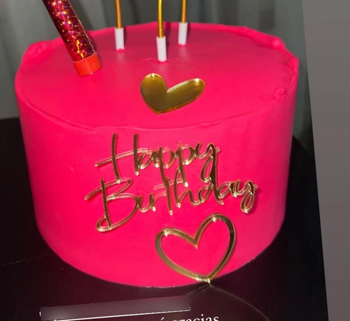 Cake Topper Happy Birthday. Acrílico Espejado Dorado Cake Topper Happy Birthday Frontal