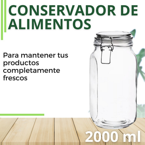Frasco Recipiente Tapa Clip Tarro Hermetico De Vidrio 2000ml